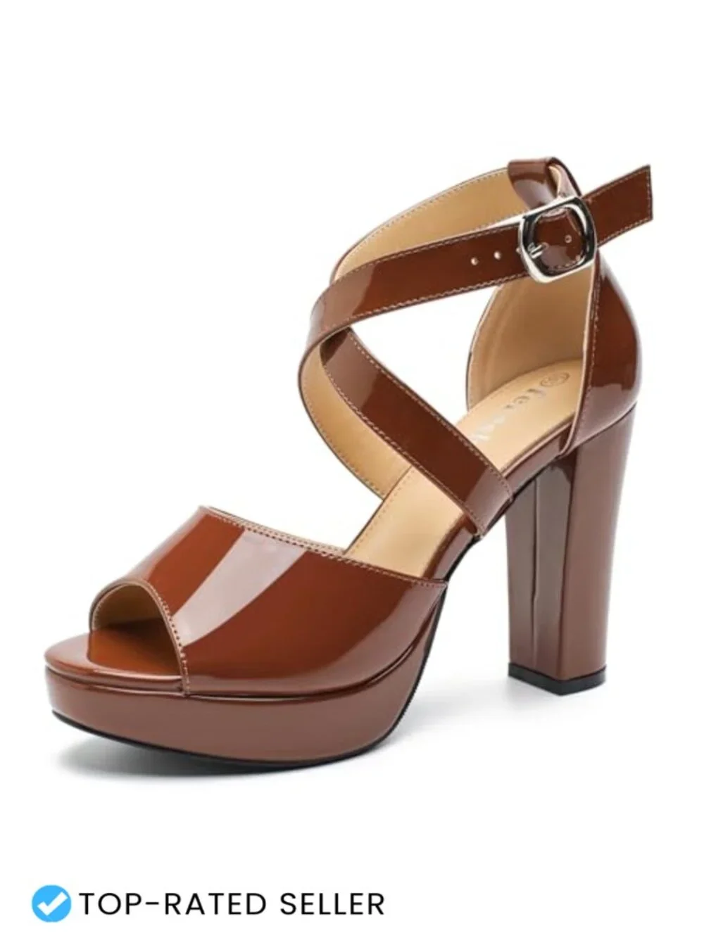 Women's Chunky Block Heel Platform Sandals, Crisscross Ankle Strap, 3.94
